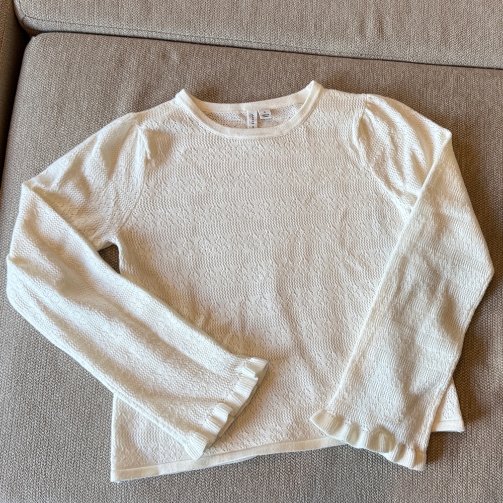 Janie and Jack Cream Long Sleeve Knit Ruffle Cuff Tee